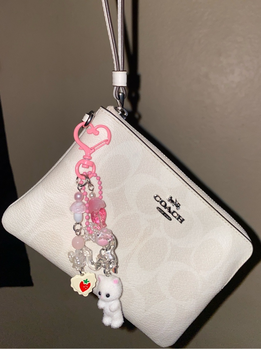 Coach White Signature Wristlet Pouch